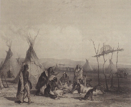 Karl Bodmer,
                      Plattformbestattung eines Sioux-H�uptlings