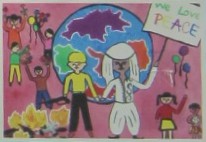 Kinderzeichnung mit
                            dem Traum von Frieden auf Erden