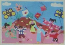 Kinderzeichnung mit einem Friedenstanz
                            mit Schmetterlingen