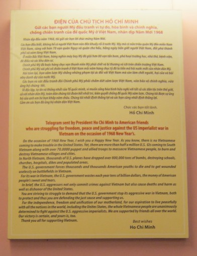 Telegramm von
                              Ho Chi Minh an "US"-Freunde in
                              den "USA" 1968