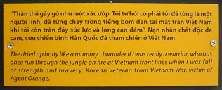 Agent-Orange-Opfer
                                      Korea-Veteran, Text: Der
                                      ausgetrocknete K�rper wurde zur
                                      Mumie... ich wundere mich, ob ich
                                      wirklich mal ein Krieger war, der
                                      unter Feuerbeschuss an den
                                      Frontlinien durch den Dschungel
                                      rannte, als ich noch kr�ftig und
                                      mutig war. Koreanischer Veteran
                                      aus dem Vietnamkrieg,
                                      Agent-Orange-Opfer