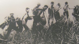 Kriminelle
                              NATO-Soldaten spielen mit Vietnamesen
                              R�uber und Poli und f�hren sie an Seilen
                              am Hals ab, November 1965: Vietnamesische
                              Patrioten werden von
                              "US"-Soldaten (Marines) mit
                              Seilen am Hals zur Befragung abgef�hrt -
                              November 1965.