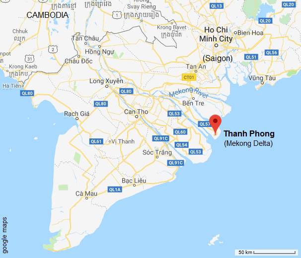 Karte mit
                                      Saigon (Ho Chi Minh City) und
                                      Thanh Phong im Mekong-Delta