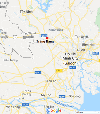 Karte mit Ho Chi Minh City -
                                    HCMC (Saigon) und Trang Bang