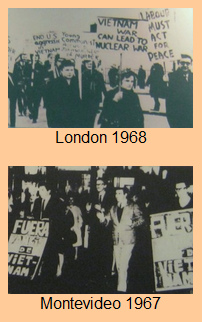 Demonstrationen gegen den
                                    Vietnamkrieg in London 1968 und
                                    Montevideo 1967