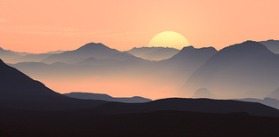 Sol con
                      puesta de sol, monta�as y mar de niebla [1]: el
                      sol determina las fluctuaciones clim�ticas
                      peque�as en la tierra