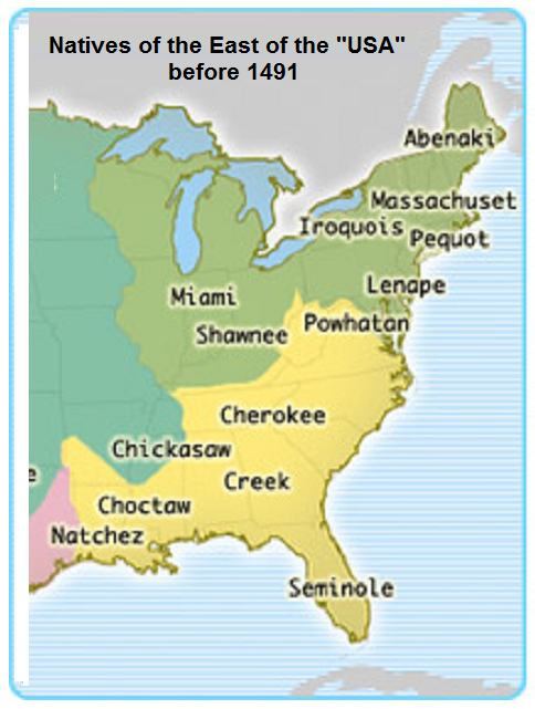 Mapa con los nativos americanos en el
este de los "EUA" antes de 1491 Mapa con los nativos americanos en el este
de los "EUA" antes de 1491